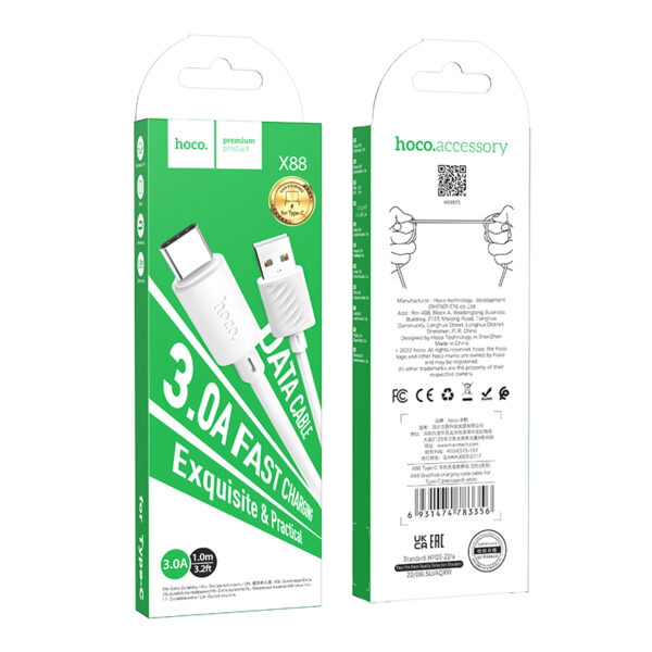 hoco X88 USB to Type-C Fast Charging Data Cable 3A 1m - Image 2