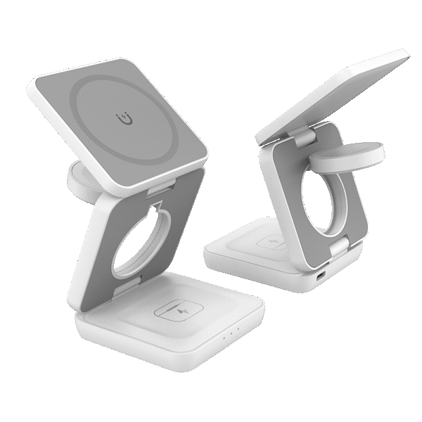 3-in-1Portable Wireless Charger Stand - 15W - White