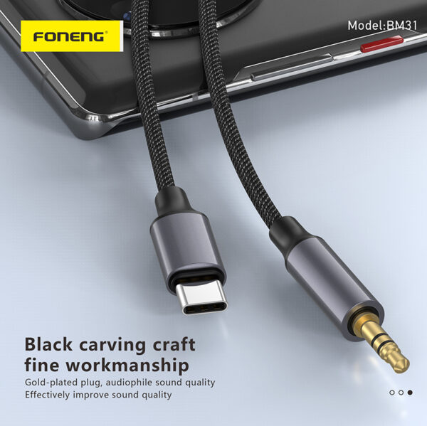 Foneng BM31 Metal Audio Cable (Male 3.5mm) To Type-C - AUX - Image 2