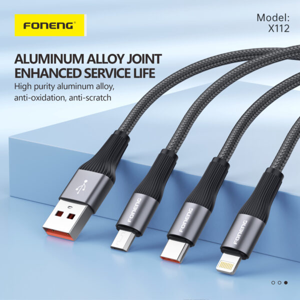 Foneng X112 1M Metal Head Braided Fast Charging Cable - Type-C - Image 4