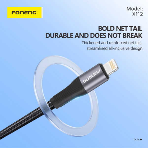 Foneng X112 1M Metal Head Braided Fast Charging Cable - Lightning 2.4A - Image 3