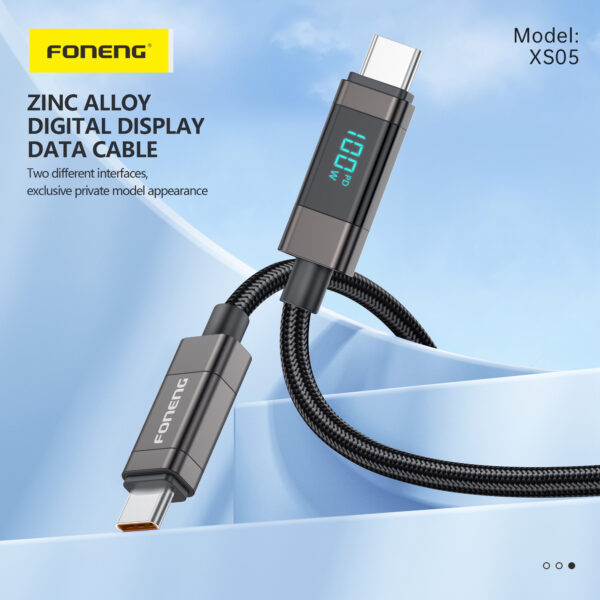 Foneng XS05 1.2M Power Display Braided Fast Charging Data Cable (100W) - Type-C - Image 3