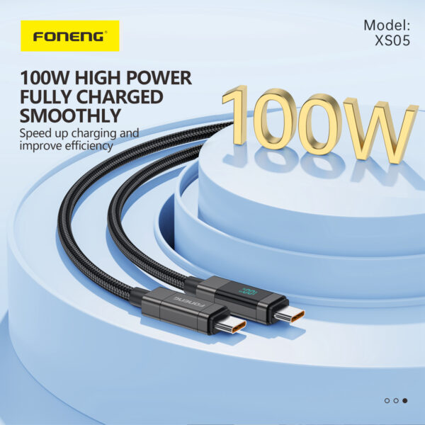 Foneng XS05 1.2M Power Display Braided Fast Charging Data Cable (100W) - Type-C - Image 7