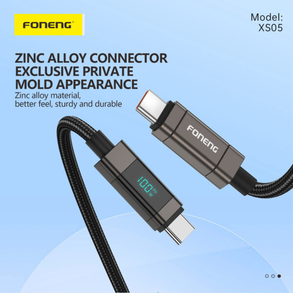Foneng XS05 1.2M Power Display Braided Fast Charging Data Cable (100W) - Type-C - Image 6