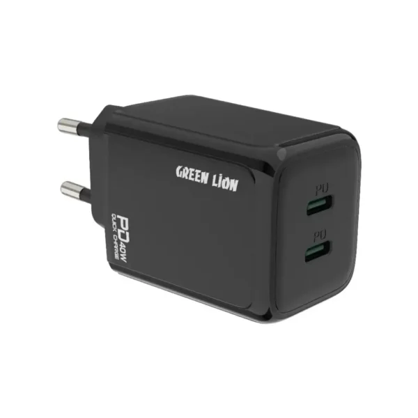 Green Lion 40W Dual PD Wall Charger With USB-C To Lightening Cable 1m EU - Black