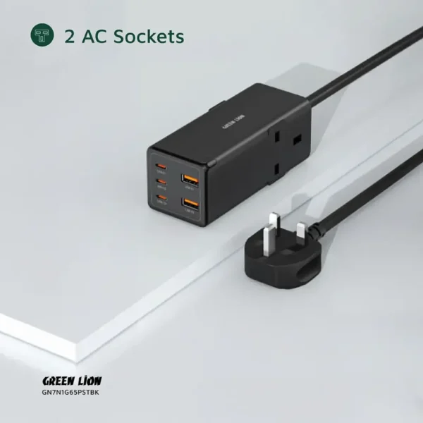 Green Lion 7 In 1 GaN 65W Power Strip - Black - Image 4