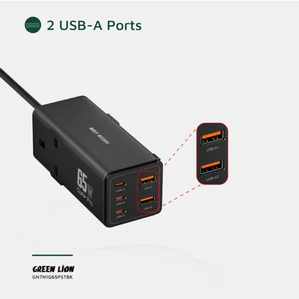 Green Lion 7 In 1 GaN 65W Power Strip - Black - Image 5