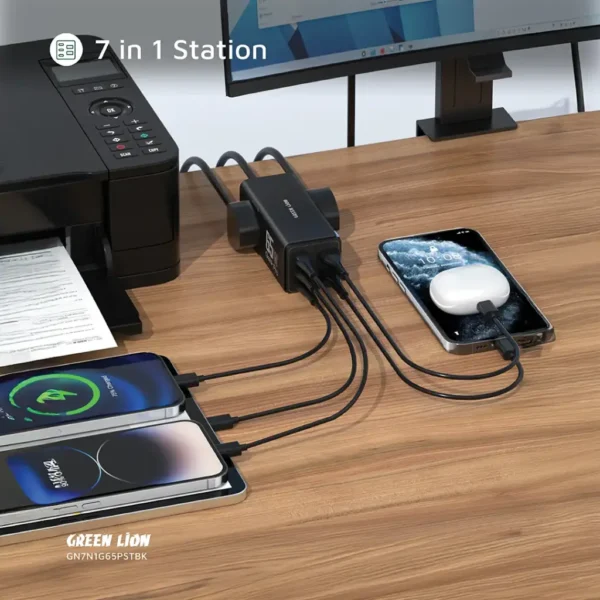 Green Lion 7 In 1 GaN 65W Power Strip - Black - Image 7