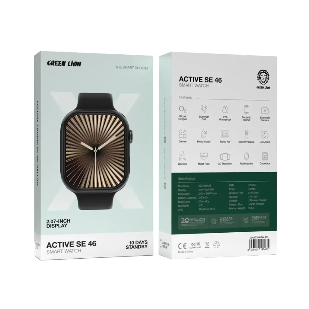 Green Lion Active SE 46 Smart Watch - Silver \ Black - Image 3