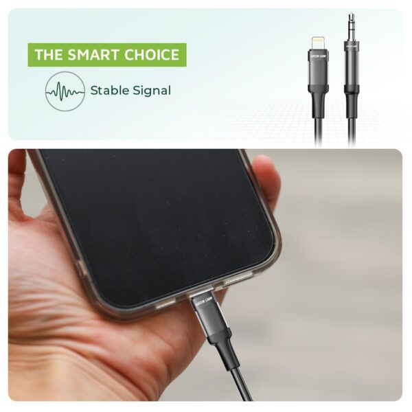 Green Lion Lightning to AUX Braided Cable 1M - Black - Image 6