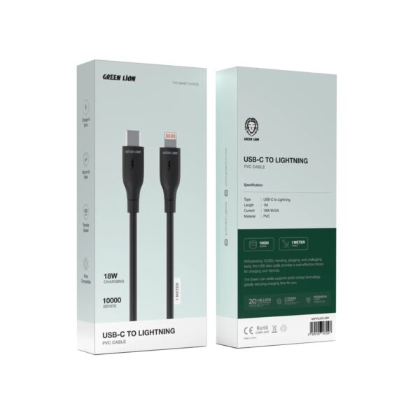 Green Lion USB-C To Lightning PVC Cable - 18W - Black - Image 2