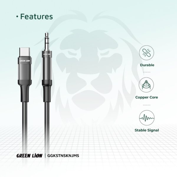 Green Lion USB-C to AUX Braided Cable 1M - Black - Image 4