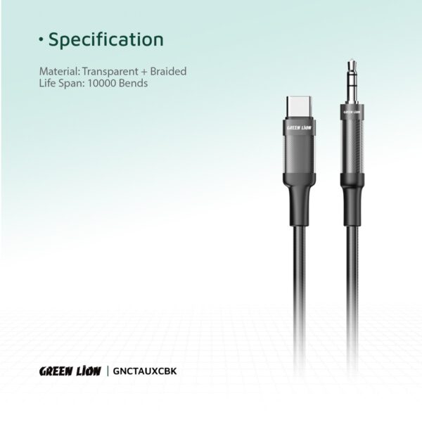 Green Lion USB-C to AUX Braided Cable 1M - Black - Image 3