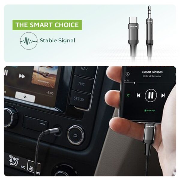 Green Lion USB-C to AUX Braided Cable 1M - Black - Image 7