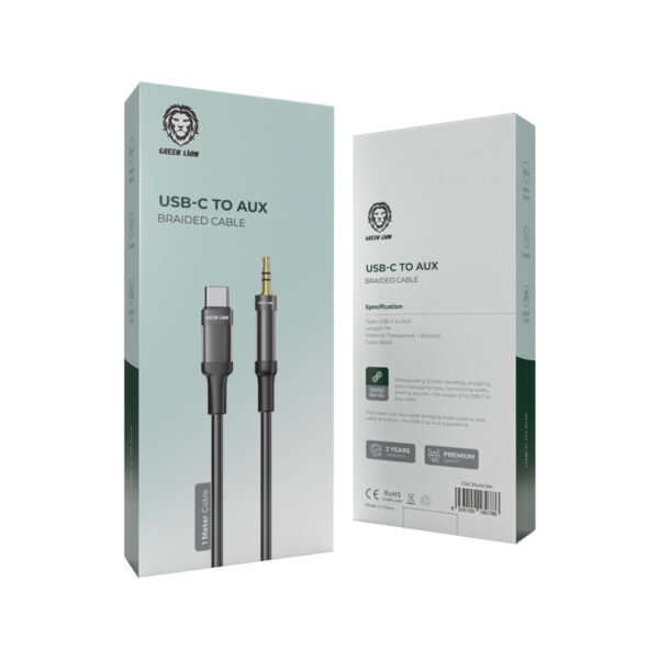 Green Lion USB-C to AUX Braided Cable 1M - Black - Image 2