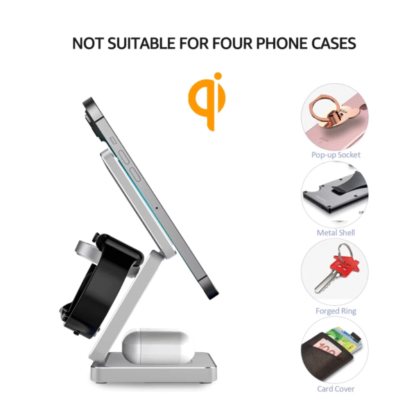 3-in-1Portable Wireless Charger Stand - 15W - White - Image 2