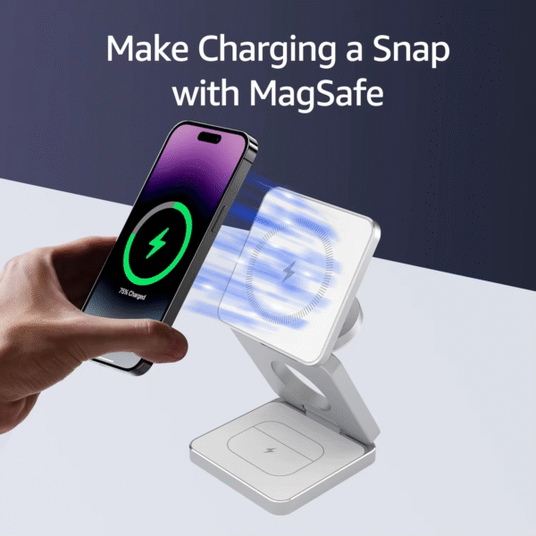 3-in-1Portable Wireless Charger Stand - 15W - White - Image 4