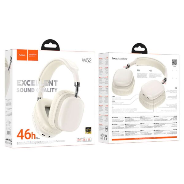 hoco W52 Wireless Headphone (BT v5.4) Supports AUX Mode - Black, Sliver, White - Image 5