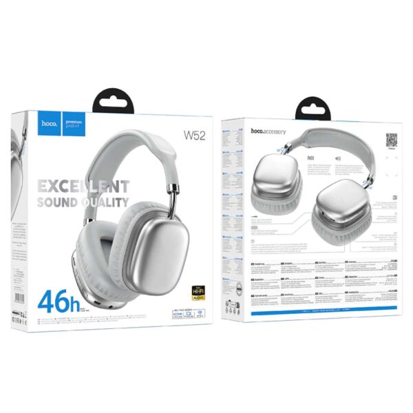 hoco W52 Wireless Headphone (BT v5.4) Supports AUX Mode - Black, Sliver, White - Image 3