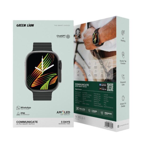 Green Lion Communicate AMOLED Ultra Smart Watch - Black | White - Image 4