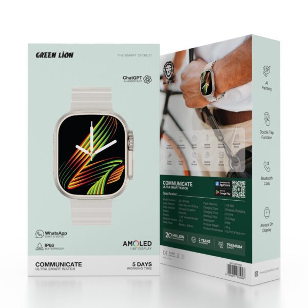 Green Lion Communicate AMOLED Ultra Smart Watch - Black | White - Image 5