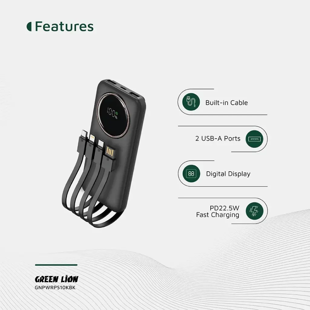 Green Lion Power Pulse 10000mAh Power Bank - Black - Image 4