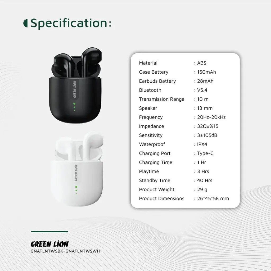 Green Lion Atlanta True Wireless Earbuds | Black - White - Image 4