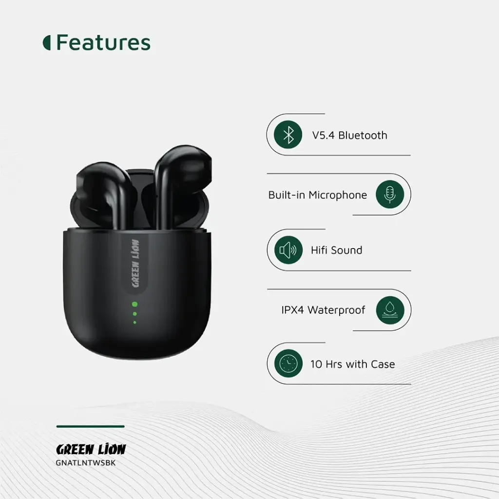 Green Lion Atlanta True Wireless Earbuds | Black - White - Image 2