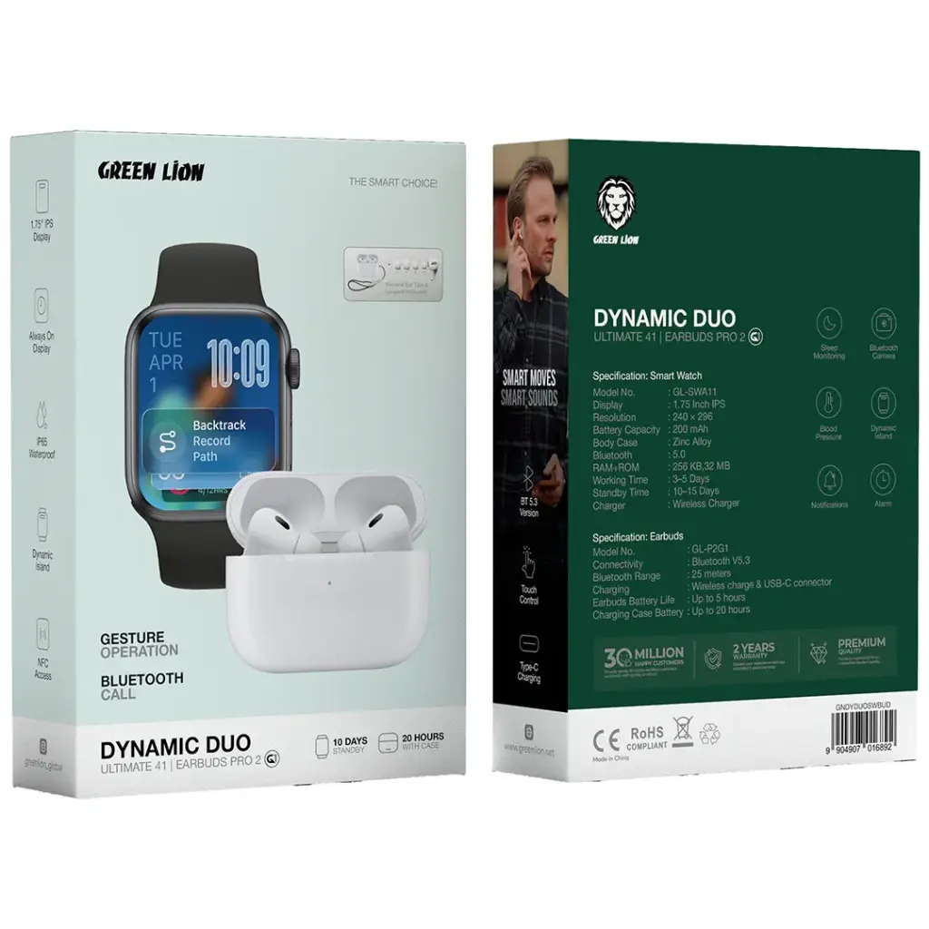 Green Lion Dynamic Duo 41mm Smart Watch & Earbuds Pro 2 - Image 2