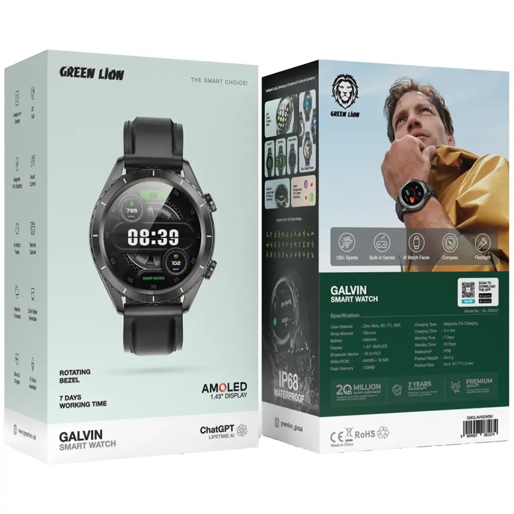 Green Lion Galvin Smart Watch with 1.43" AMOLED Display | Black - Silver Blue - Image 4
