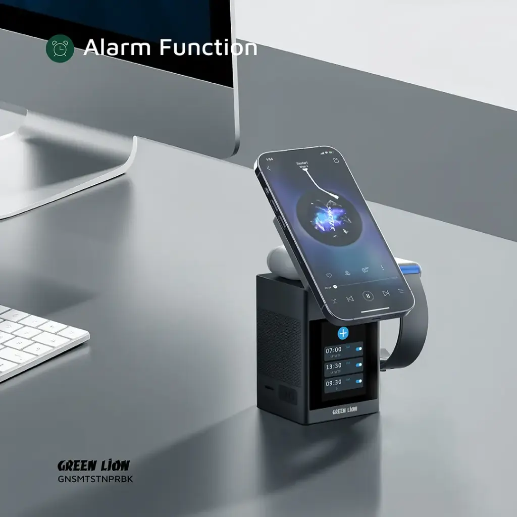 Green Lion Smart Station Pro LCD Display Wireless Charger with Speaker - Black - Image 3