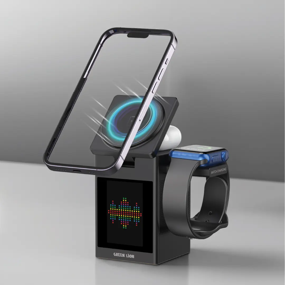 Green Lion Smart Station Pro LCD Display Wireless Charger with Speaker - Black - Image 5