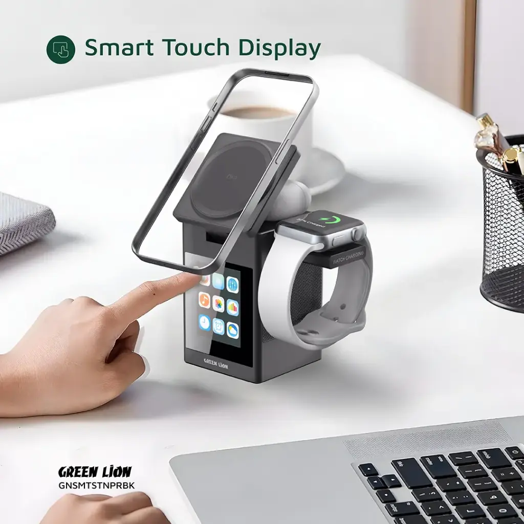 Green Lion Smart Station Pro LCD Display Wireless Charger with Speaker - Black - Image 6