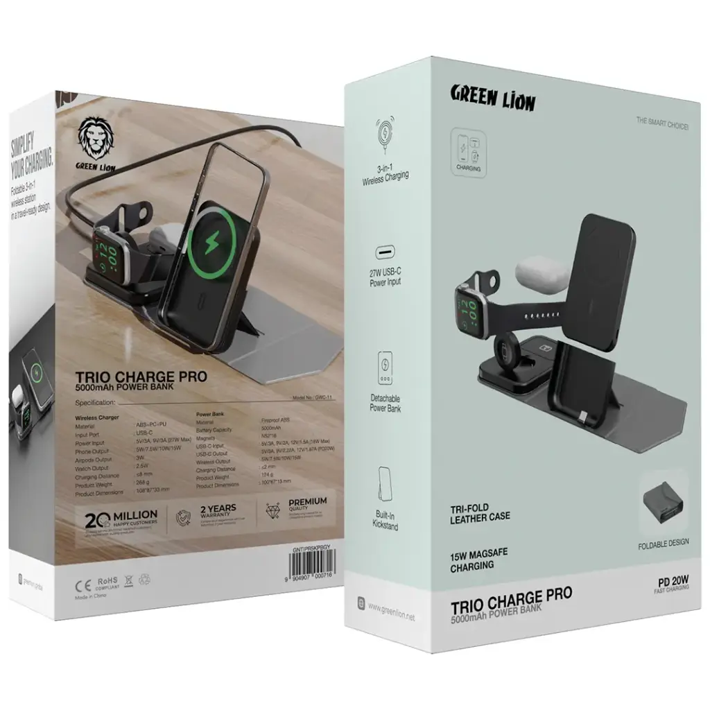 Green Lion Trio Charge Pro 5000mAh Power Bank PD 20W - Gray - Image 4